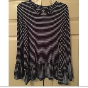 Striped Bobeau peplum flounce top by Bobeau